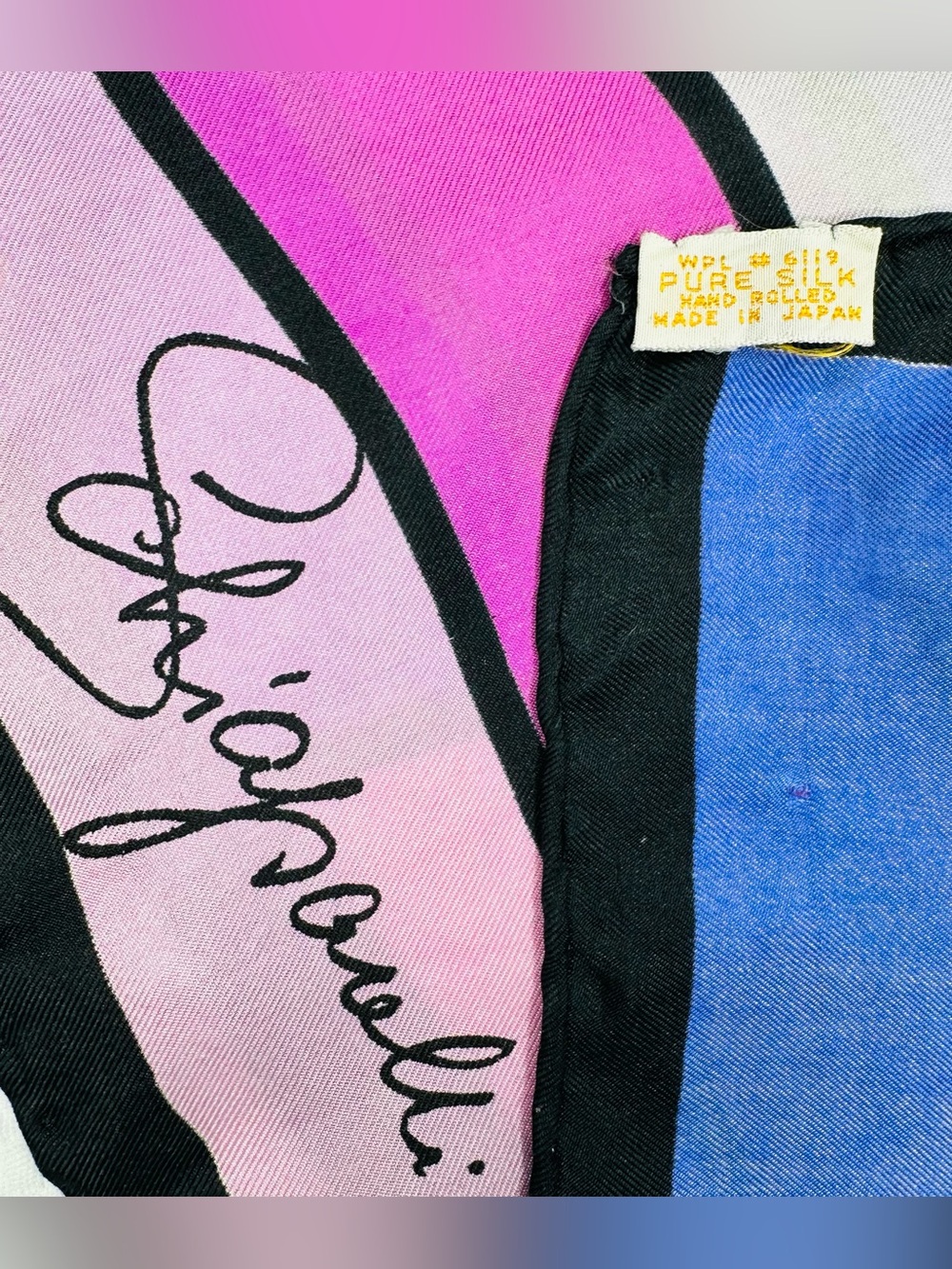 Schiaparelli Vintage Silk Striped Scarf Purple Blue Mod 60s Oblong *Signed*